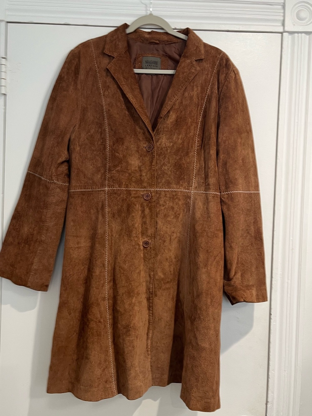 John Paul Richard Uniform Vintage Suede Button-Front Brown Coat Sz. 14 - Picture 2 of 11